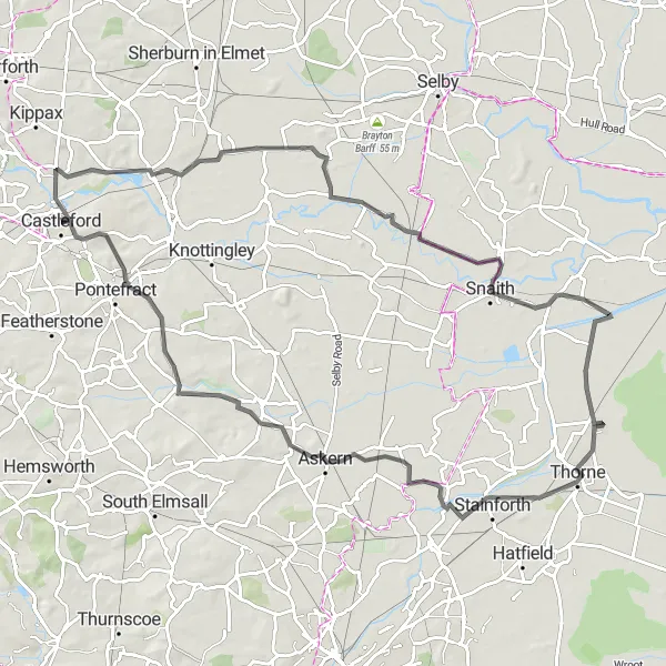 Map miniature of "Glasshoughton Circular Road Ride" cycling inspiration in West Yorkshire, United Kingdom. Generated by Tarmacs.app cycling route planner