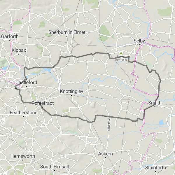 Map miniature of "Fairburn and Snaith Adventure" cycling inspiration in West Yorkshire, United Kingdom. Generated by Tarmacs.app cycling route planner