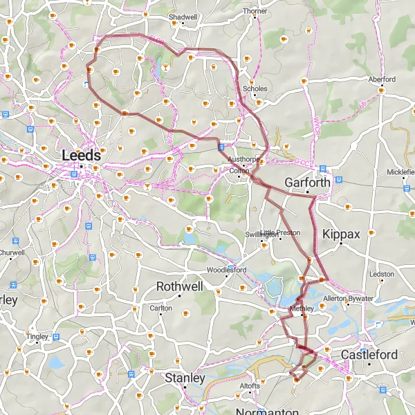 Map miniature of "Garforth Methley Loop" cycling inspiration in West Yorkshire, United Kingdom. Generated by Tarmacs.app cycling route planner