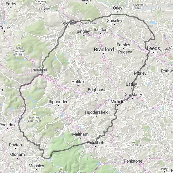 Map miniature of "Chapel Allerton - Todmorden Epic Road Ride" cycling inspiration in West Yorkshire, United Kingdom. Generated by Tarmacs.app cycling route planner