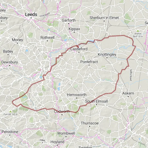 Map miniature of "Historical Gravel Ride" cycling inspiration in West Yorkshire, United Kingdom. Generated by Tarmacs.app cycling route planner