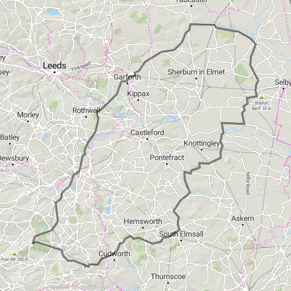Map miniature of "Circular Route through West Yorkshire" cycling inspiration in West Yorkshire, United Kingdom. Generated by Tarmacs.app cycling route planner