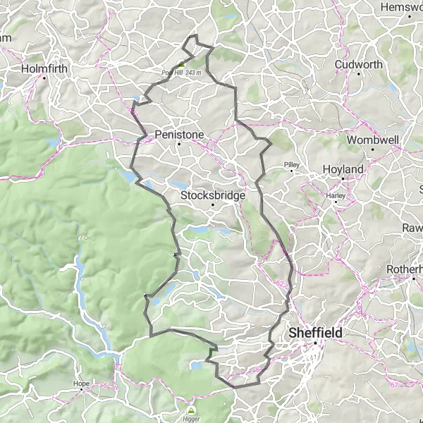 Map miniature of "Scenic Yorkshire Loop" cycling inspiration in West Yorkshire, United Kingdom. Generated by Tarmacs.app cycling route planner