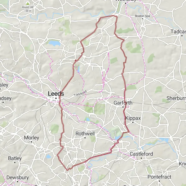 Map miniature of "Winding Gravel Escapade" cycling inspiration in West Yorkshire, United Kingdom. Generated by Tarmacs.app cycling route planner