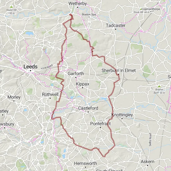 Map miniature of "Collingham Gravel Adventure" cycling inspiration in West Yorkshire, United Kingdom. Generated by Tarmacs.app cycling route planner