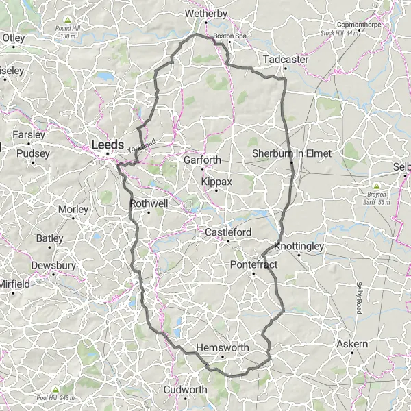 Map miniature of "Wakefield & Hunslet" cycling inspiration in West Yorkshire, United Kingdom. Generated by Tarmacs.app cycling route planner