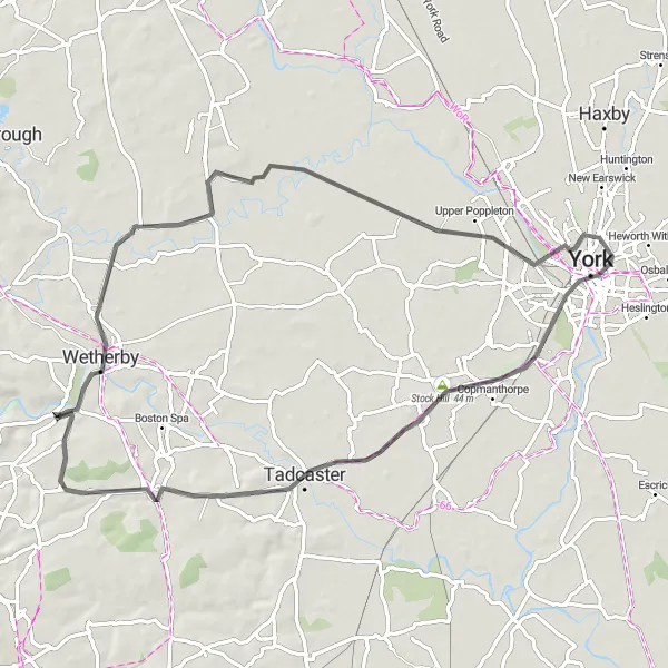 Map miniature of "Scenic Wetherby Ride" cycling inspiration in West Yorkshire, United Kingdom. Generated by Tarmacs.app cycling route planner