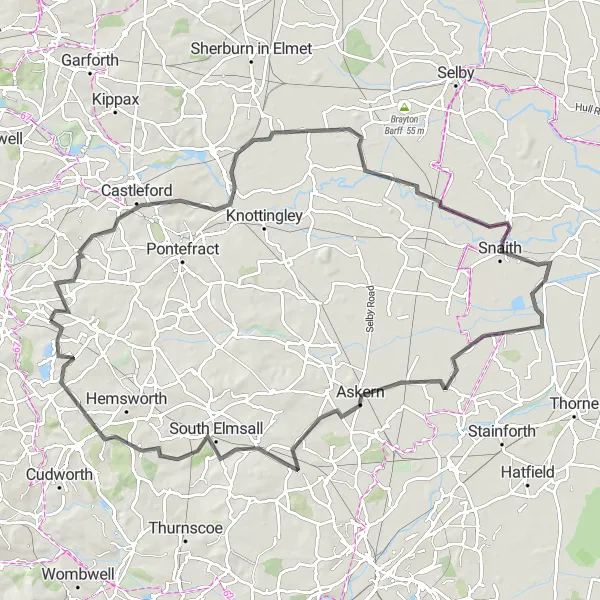 Map miniature of "Discover West Yorkshire Road Circuit" cycling inspiration in West Yorkshire, United Kingdom. Generated by Tarmacs.app cycling route planner