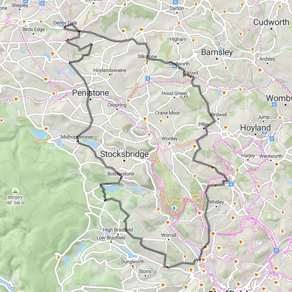 Map miniature of "South Pennines Adventure" cycling inspiration in West Yorkshire, United Kingdom. Generated by Tarmacs.app cycling route planner
