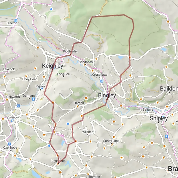 Map miniature of "Rombald's Moor Gravel Adventure" cycling inspiration in West Yorkshire, United Kingdom. Generated by Tarmacs.app cycling route planner