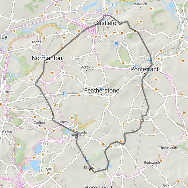 Map miniature of "Pontefract and Castleford Road Ride" cycling inspiration in West Yorkshire, United Kingdom. Generated by Tarmacs.app cycling route planner