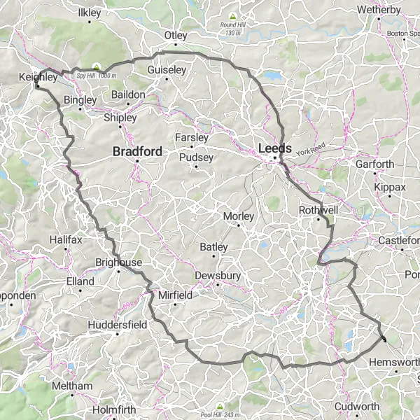 Map miniature of "Notton and Lady Blantyre’s Rock Road Loop" cycling inspiration in West Yorkshire, United Kingdom. Generated by Tarmacs.app cycling route planner