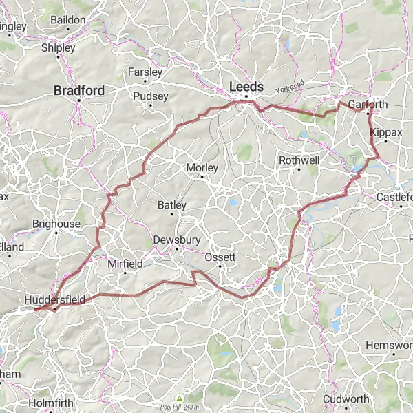 Map miniature of "Methley to Austhorpe Gravel Adventure" cycling inspiration in West Yorkshire, United Kingdom. Generated by Tarmacs.app cycling route planner