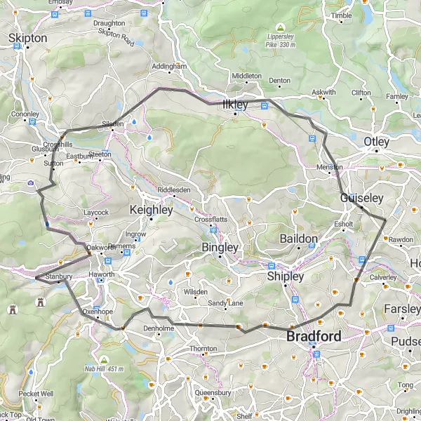 Map miniature of "The Yorkshire Moors Road Loop" cycling inspiration in West Yorkshire, United Kingdom. Generated by Tarmacs.app cycling route planner