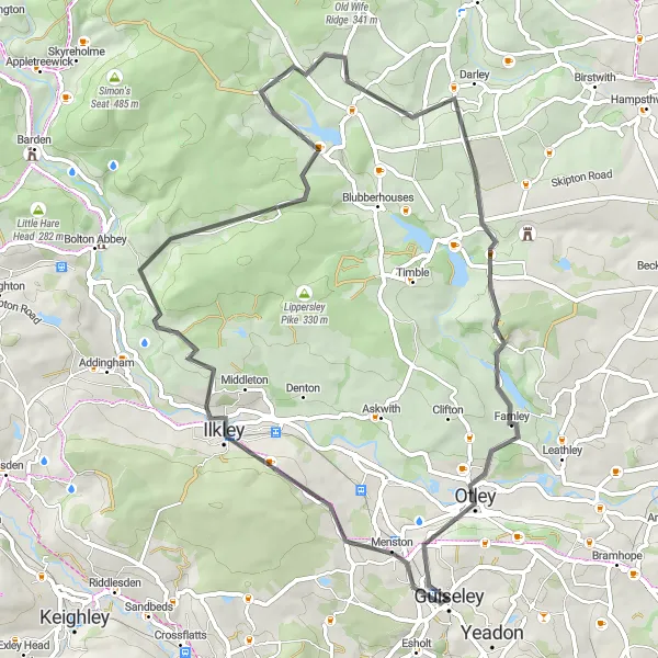 Map miniature of "The Magical Moorland Loop" cycling inspiration in West Yorkshire, United Kingdom. Generated by Tarmacs.app cycling route planner