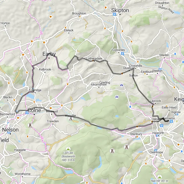 Map miniature of "Waterside Road Loop" cycling inspiration in West Yorkshire, United Kingdom. Generated by Tarmacs.app cycling route planner