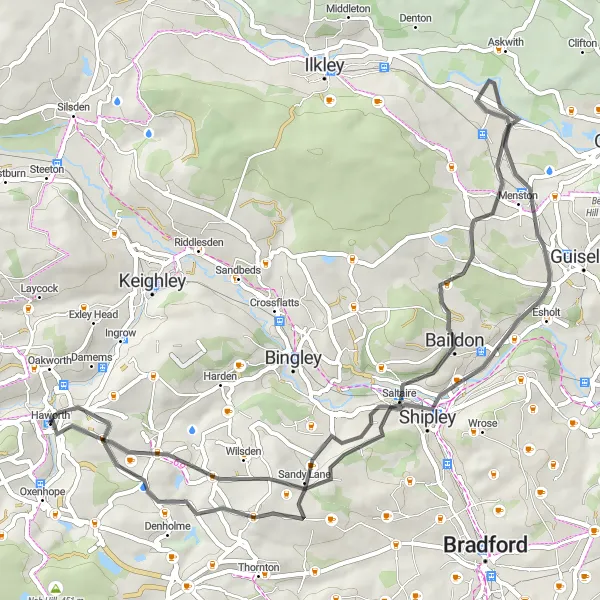 Map miniature of "Baildon and Sandy Lane Road Route" cycling inspiration in West Yorkshire, United Kingdom. Generated by Tarmacs.app cycling route planner