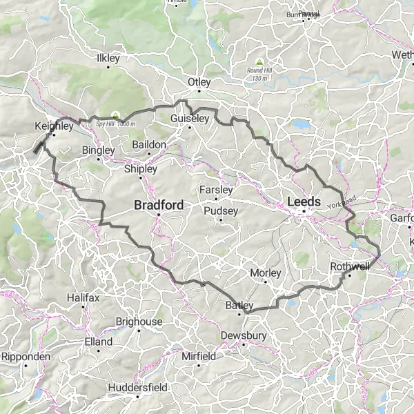 Map miniature of "Knapley Hill and Oakenshaw Road Route" cycling inspiration in West Yorkshire, United Kingdom. Generated by Tarmacs.app cycling route planner