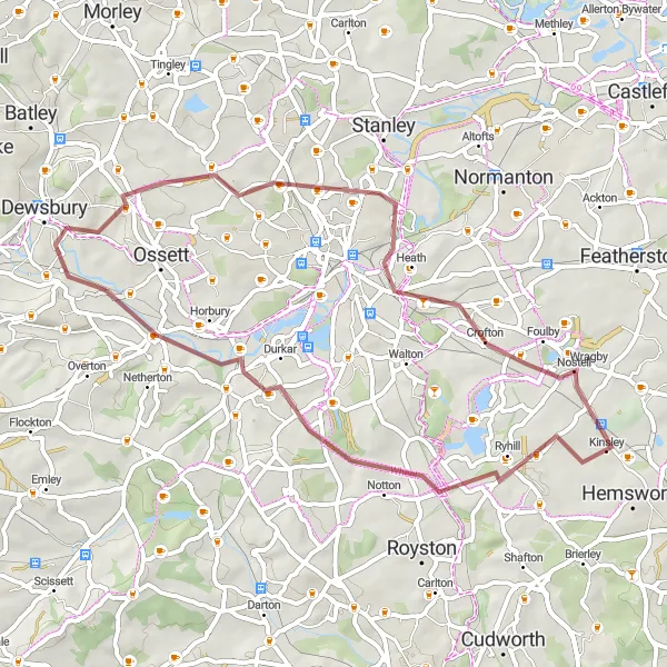 Map miniature of "Notton to Fitzwilliam Gravel Route" cycling inspiration in West Yorkshire, United Kingdom. Generated by Tarmacs.app cycling route planner