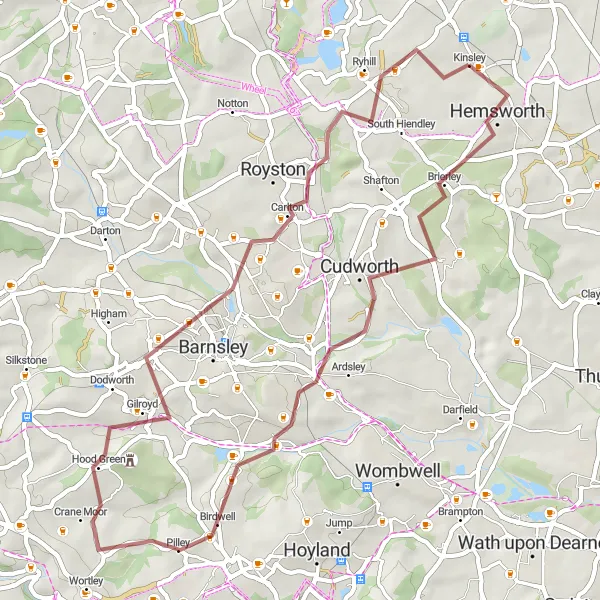 Map miniature of "Picturesque Tankersley and Stainborough Gravel Route" cycling inspiration in West Yorkshire, United Kingdom. Generated by Tarmacs.app cycling route planner