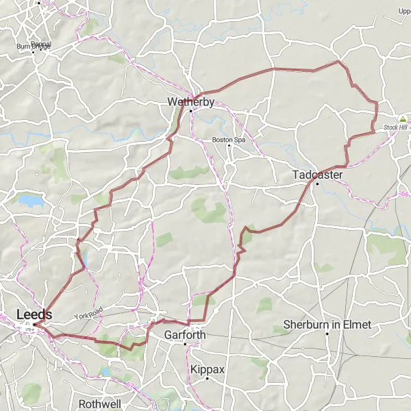 Map miniature of "Leeds to Angram Gravel Exploration" cycling inspiration in West Yorkshire, United Kingdom. Generated by Tarmacs.app cycling route planner