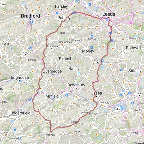 Map miniature of "Hunslet to Armley Gravel Route" cycling inspiration in West Yorkshire, United Kingdom. Generated by Tarmacs.app cycling route planner