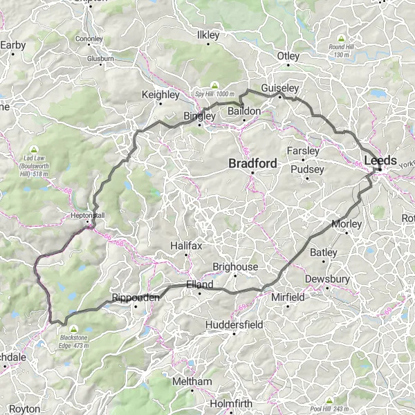 Map miniature of "Leeds to Todmorden Road Adventure" cycling inspiration in West Yorkshire, United Kingdom. Generated by Tarmacs.app cycling route planner