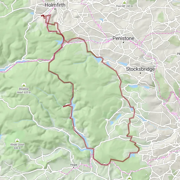 Map miniature of "The Gravel Mejo Sensation" cycling inspiration in West Yorkshire, United Kingdom. Generated by Tarmacs.app cycling route planner