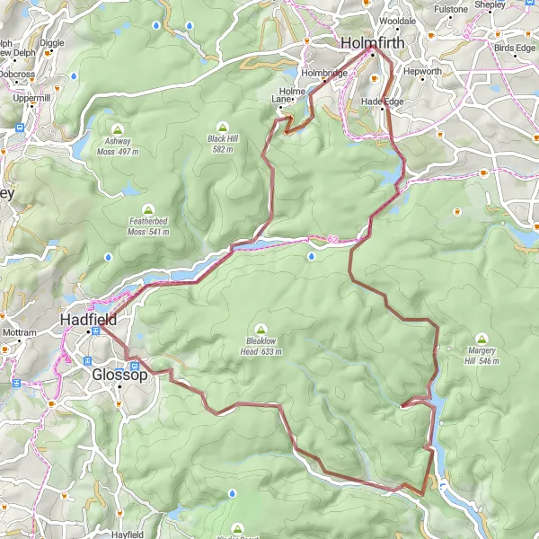 Map miniature of "Saddleworth Loop" cycling inspiration in West Yorkshire, United Kingdom. Generated by Tarmacs.app cycling route planner