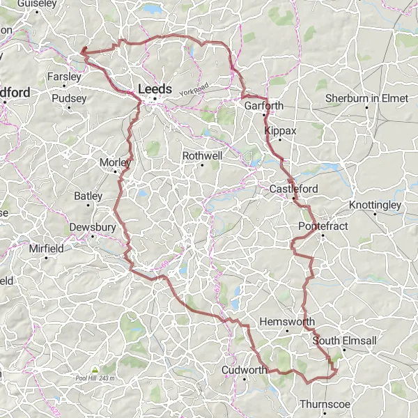 Map miniature of "Gravel Delight" cycling inspiration in West Yorkshire, United Kingdom. Generated by Tarmacs.app cycling route planner