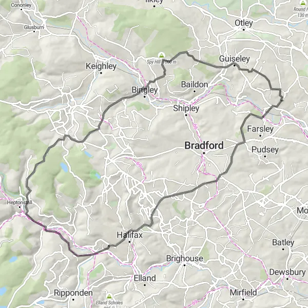 Map miniature of "Horsforth to Yeadon Road Ride" cycling inspiration in West Yorkshire, United Kingdom. Generated by Tarmacs.app cycling route planner