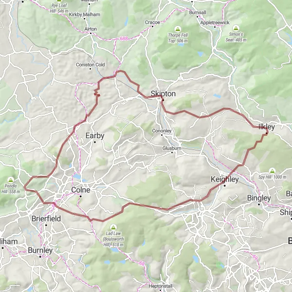 Map miniature of "Ilkley to Keighley Loop" cycling inspiration in West Yorkshire, United Kingdom. Generated by Tarmacs.app cycling route planner