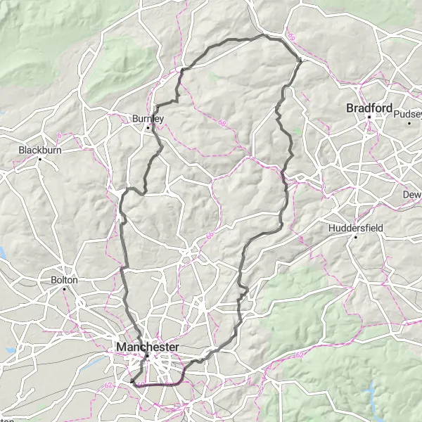 Map miniature of "The Yorkshire Hills" cycling inspiration in West Yorkshire, United Kingdom. Generated by Tarmacs.app cycling route planner