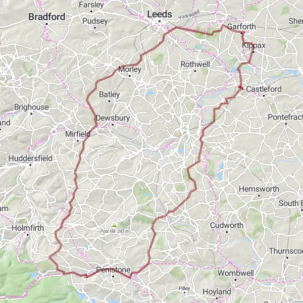 Map miniature of "Peak District Gravel Adventure" cycling inspiration in West Yorkshire, United Kingdom. Generated by Tarmacs.app cycling route planner