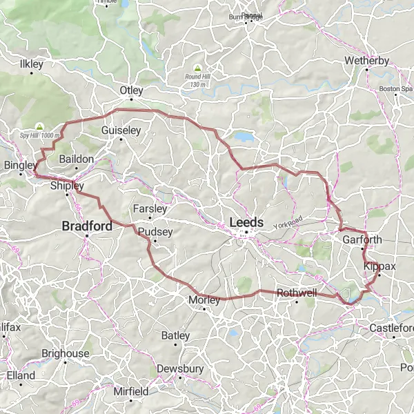 Map miniature of "Wharfedale Explorer" cycling inspiration in West Yorkshire, United Kingdom. Generated by Tarmacs.app cycling route planner