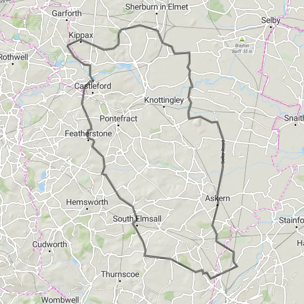 Map miniature of "Kippax Circuit" cycling inspiration in West Yorkshire, United Kingdom. Generated by Tarmacs.app cycling route planner