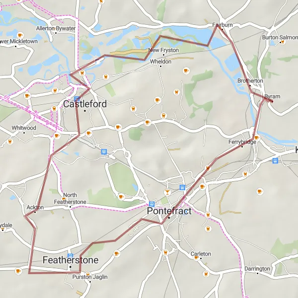 Map miniature of "Pontefract Adventure" cycling inspiration in West Yorkshire, United Kingdom. Generated by Tarmacs.app cycling route planner