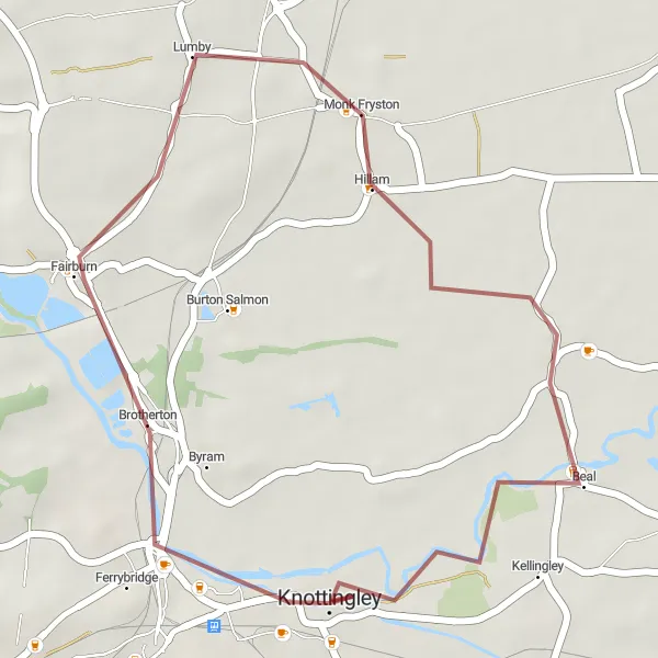 Map miniature of "Fairburn Nature Escape" cycling inspiration in West Yorkshire, United Kingdom. Generated by Tarmacs.app cycling route planner