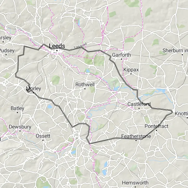 Map miniature of "Unveiling the Charms of West Yorkshire" cycling inspiration in West Yorkshire, United Kingdom. Generated by Tarmacs.app cycling route planner