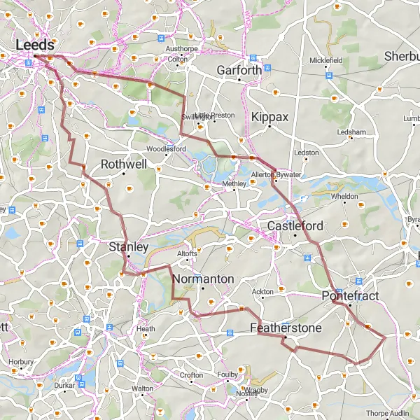 Map miniature of "Gravel Escape to Carlton" cycling inspiration in West Yorkshire, United Kingdom. Generated by Tarmacs.app cycling route planner