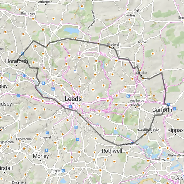 Map miniature of "Garforth Loop" cycling inspiration in West Yorkshire, United Kingdom. Generated by Tarmacs.app cycling route planner