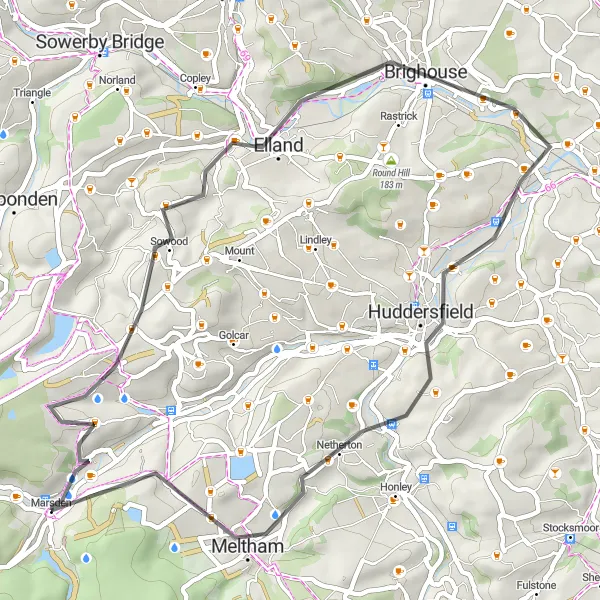 Map miniature of "Marsden Road Route" cycling inspiration in West Yorkshire, United Kingdom. Generated by Tarmacs.app cycling route planner