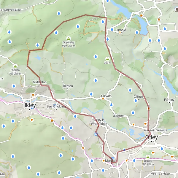 Map miniature of "The Gravel Adventure" cycling inspiration in West Yorkshire, United Kingdom. Generated by Tarmacs.app cycling route planner