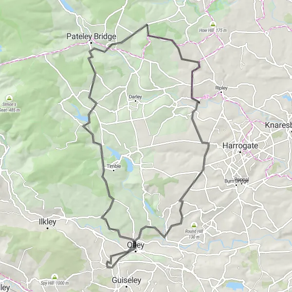 Map miniature of "Blubberhouses Lap & Otley Loop" cycling inspiration in West Yorkshire, United Kingdom. Generated by Tarmacs.app cycling route planner