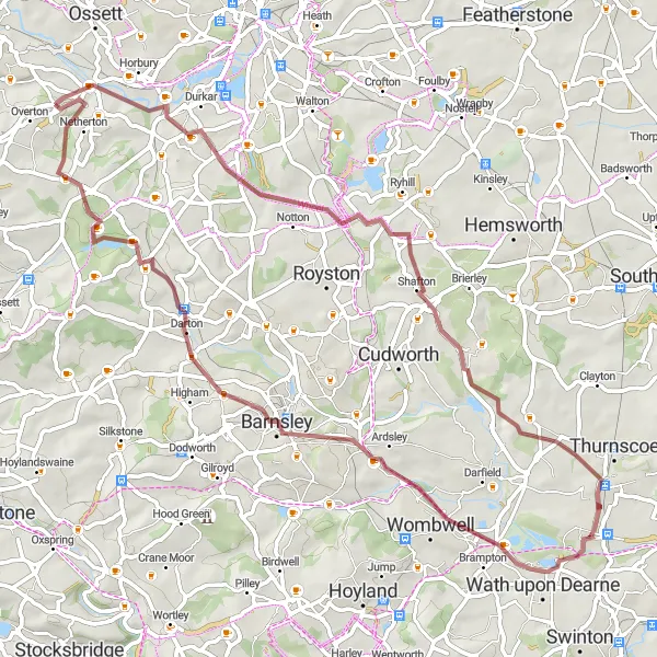 Map miniature of "Leisurely gravel cycling route with scenic landscapes near Middlestown" cycling inspiration in West Yorkshire, United Kingdom. Generated by Tarmacs.app cycling route planner