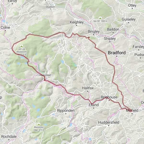 Map miniature of "The Calderdale Gravel Adventure" cycling inspiration in West Yorkshire, United Kingdom. Generated by Tarmacs.app cycling route planner