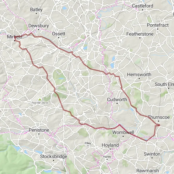 Map miniature of "The Gravel Adventure" cycling inspiration in West Yorkshire, United Kingdom. Generated by Tarmacs.app cycling route planner