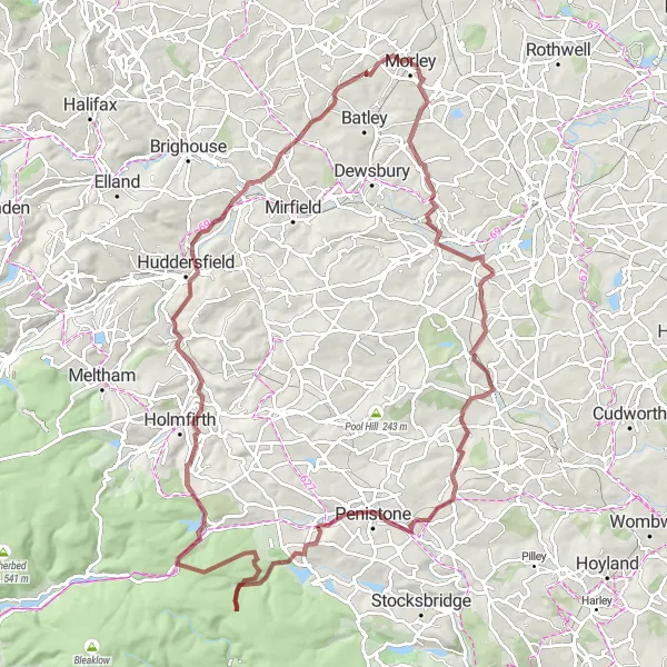 Map miniature of "West Yorkshire Gravel Adventure" cycling inspiration in West Yorkshire, United Kingdom. Generated by Tarmacs.app cycling route planner