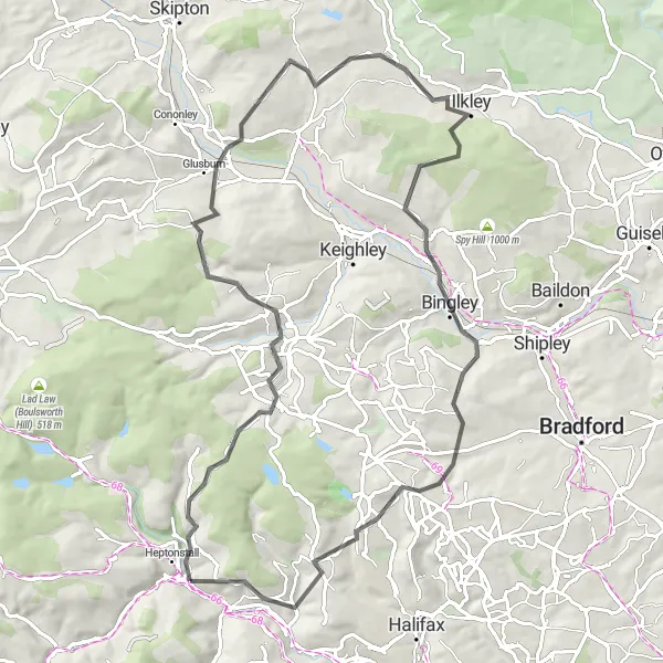 Map miniature of "West Yorkshire Road Challenge" cycling inspiration in West Yorkshire, United Kingdom. Generated by Tarmacs.app cycling route planner