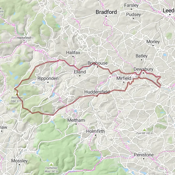 Map miniature of "Captivating Gravel Trails of West Yorkshire" cycling inspiration in West Yorkshire, United Kingdom. Generated by Tarmacs.app cycling route planner